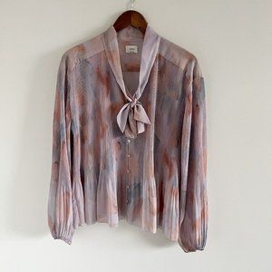 Aritzia Pleated Blouse in Pink and Gray